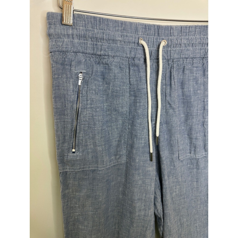 Athleta Cabo 100% Linen Jogger Pants Chambray Blue Resort Beach Zip Pockets 6 - Picture 3 of 16